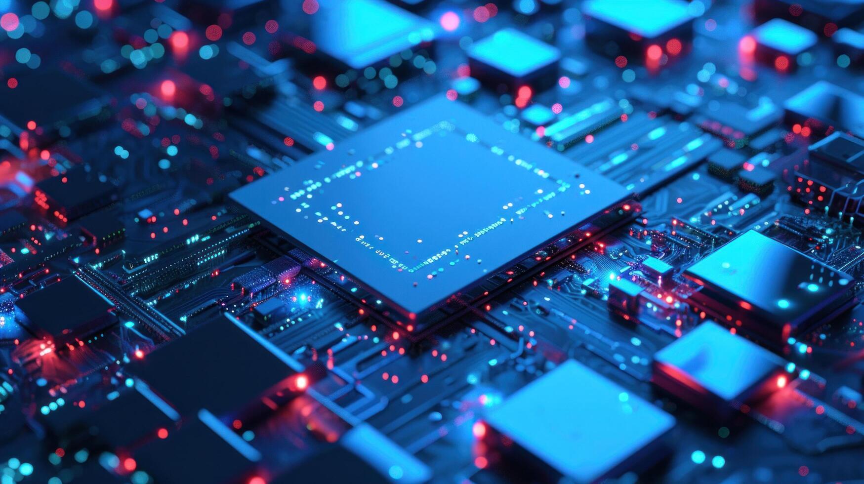 ai generiert ein Blau Silizium Chip mit Technologie foto