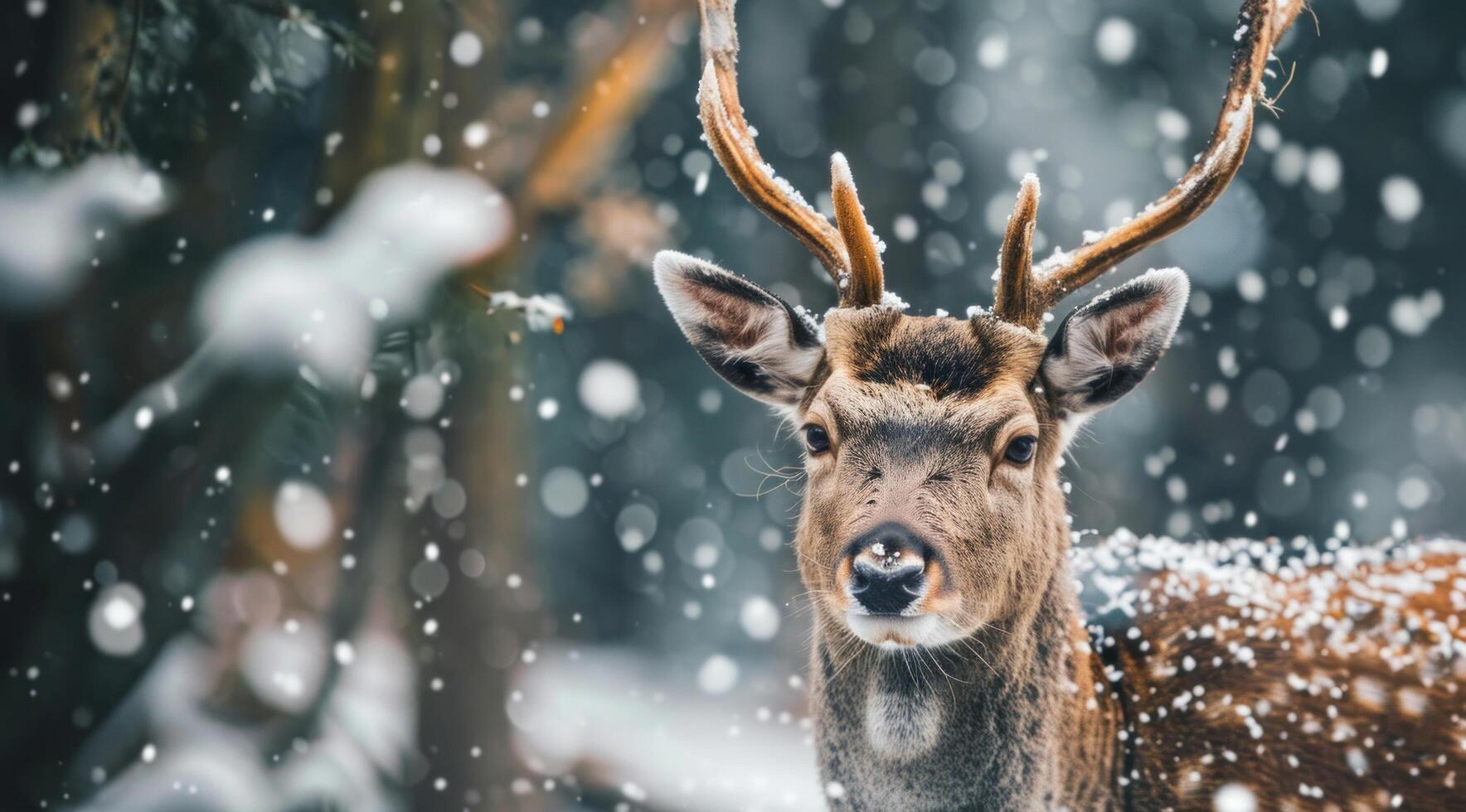 ai generiert Hirsch auf ein Baum mit Schnee foto