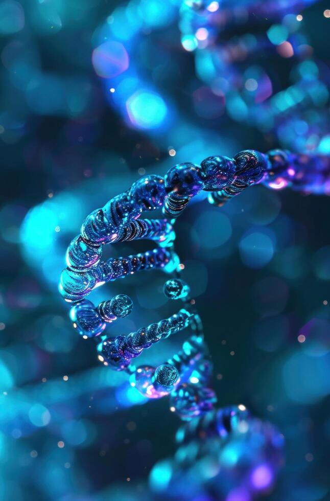 ai generiert Stränge von Blau DNA wie ein dunkel Hintergrund Stränge von Blau DNA foto