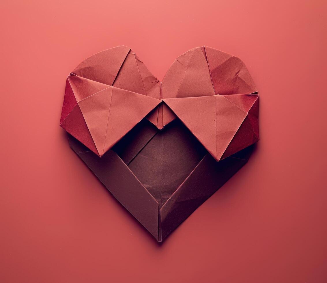 ai generiert ein Origami Herz mit zwei Herzen Schnitt aus ist im das Mitte foto