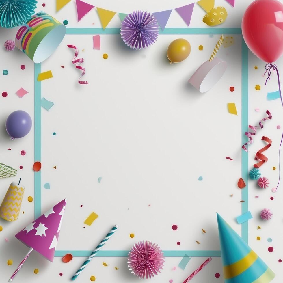 ai generiert Geburtstag Vorlage transparent Hintergrund mit bunt Party foto