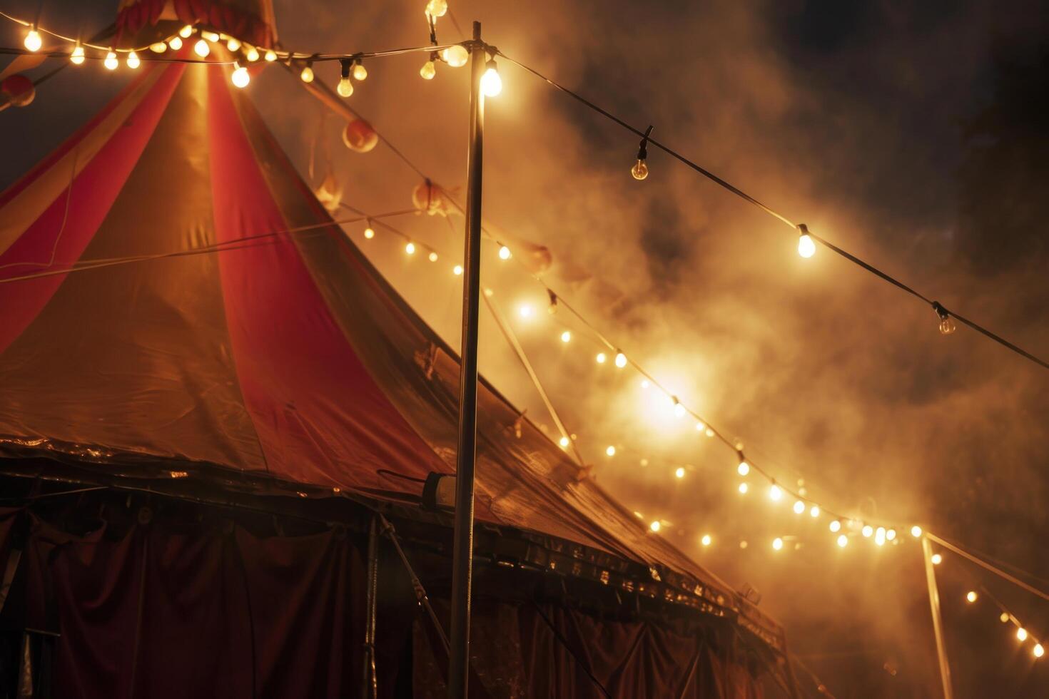 ai generiert ein Zirkus Zelt mit Rauch wie Gut wie Beleuchtung foto