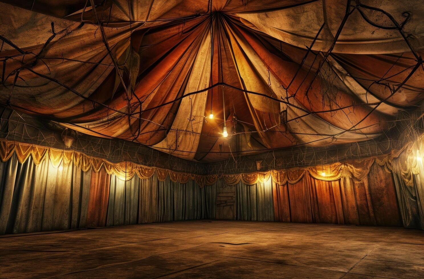 ai generiert ein isoliert Bild von ein Zirkus Zelt Innerhalb ein dunkel Innere foto