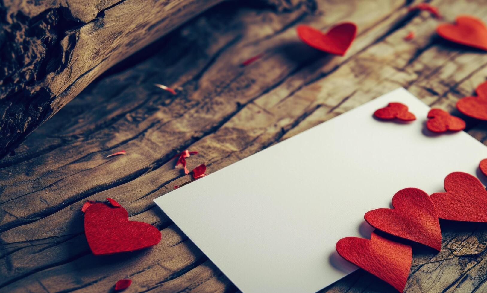 ai generiert Valentinstag Gruß Karte mit rot Herzen Design und Weiß leer Blatt foto