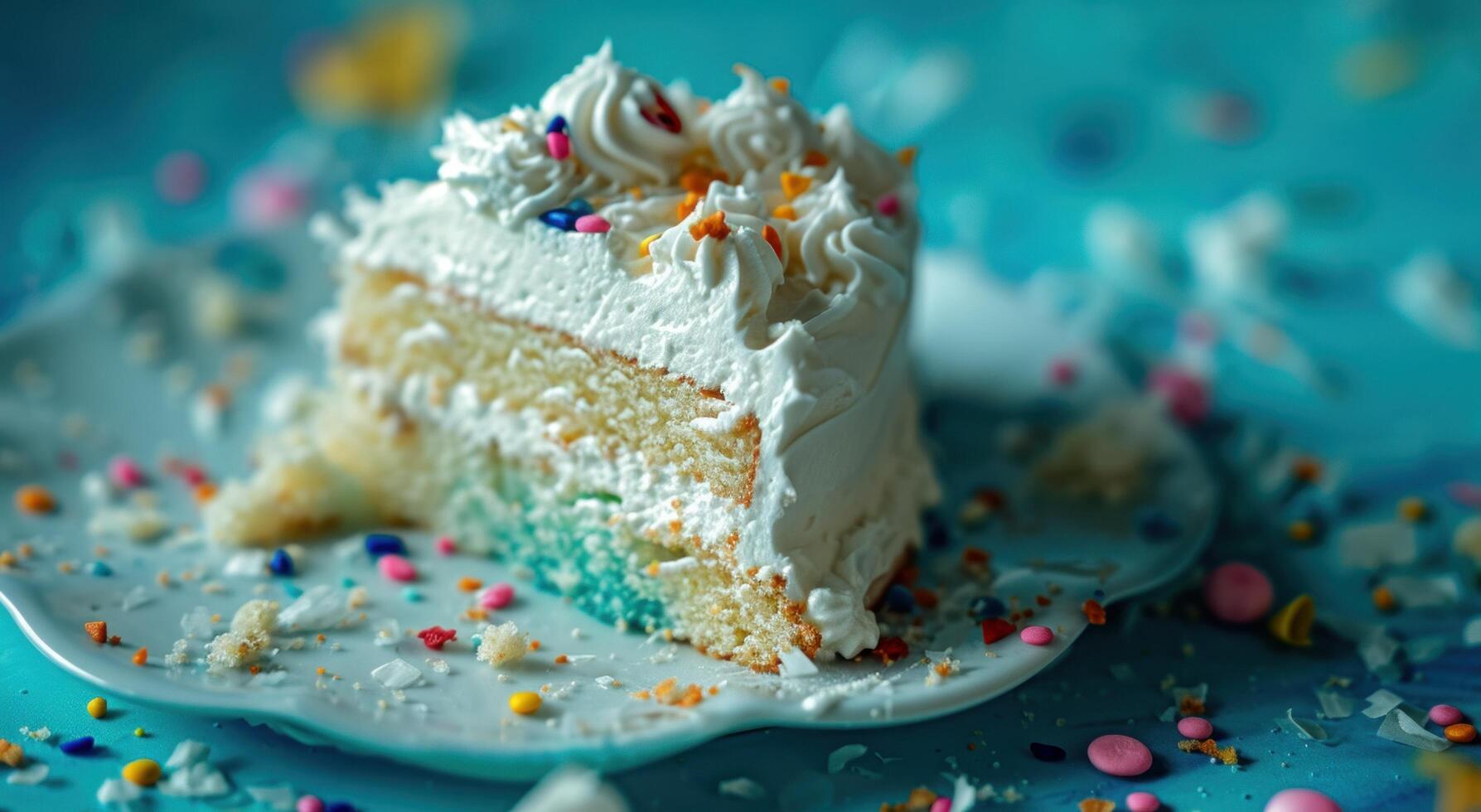 ai generiert ein leeren Geburtstag Kuchen auf etwas Blau und Weiß foto