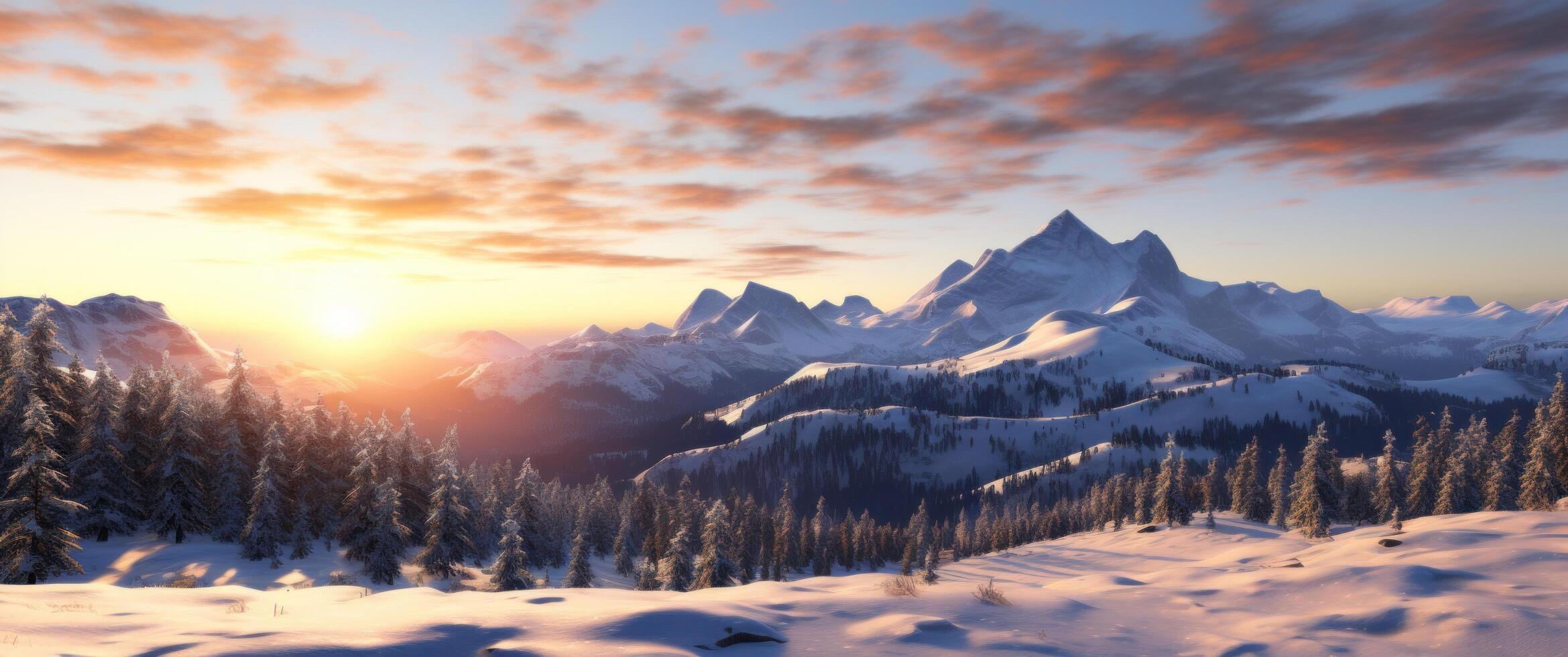 ai generiert Montana Berge beim Sonnenuntergang Sonnenuntergang foto