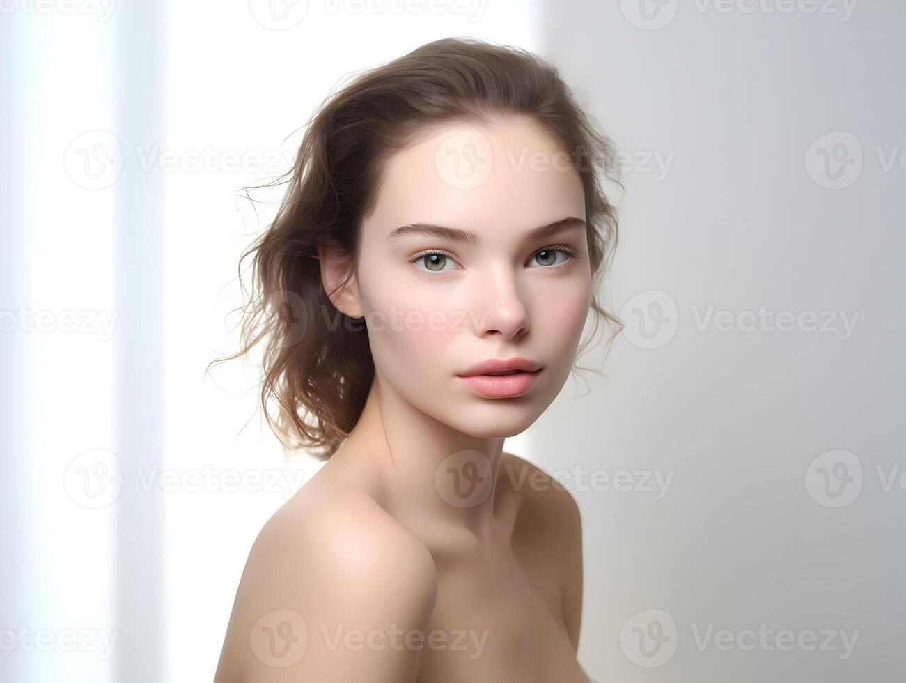 ai generiert schön 20 Jahre Frau mit sauber Haut im Sonnenlicht, und Haut Pflege. hohe Auflösung. ai generativ foto