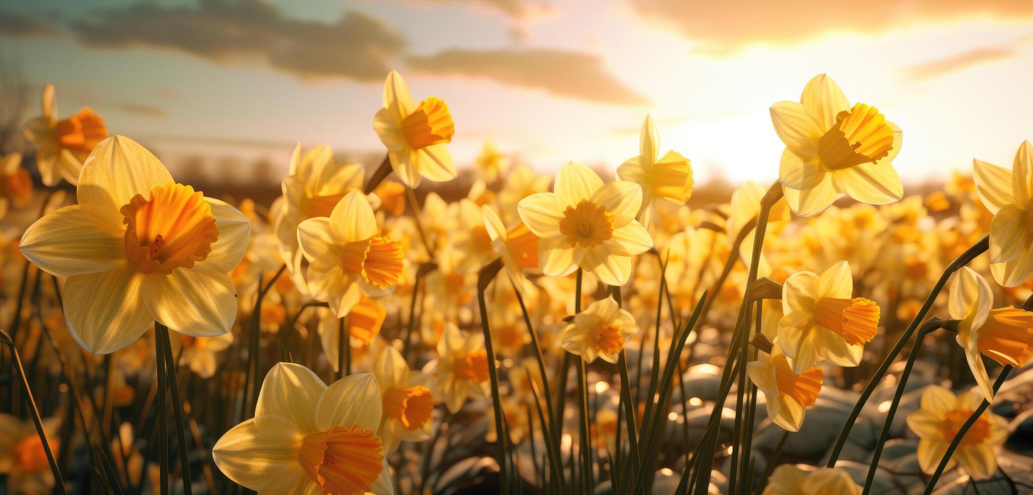 ai generiert ein Feld von Gelb Narzissen im das Frühling Zeit foto