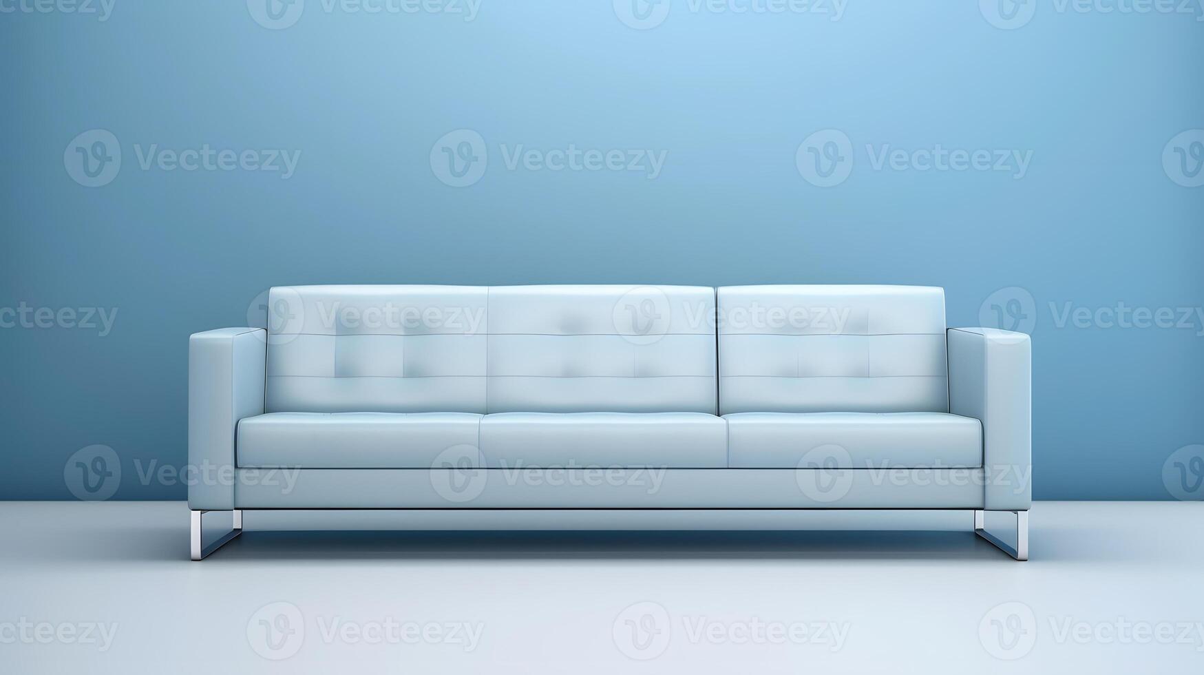 ai generiert minimalistisch hellblau Sofa auf Licht Blau Hintergrund, neural Netzwerk generiert Bild foto