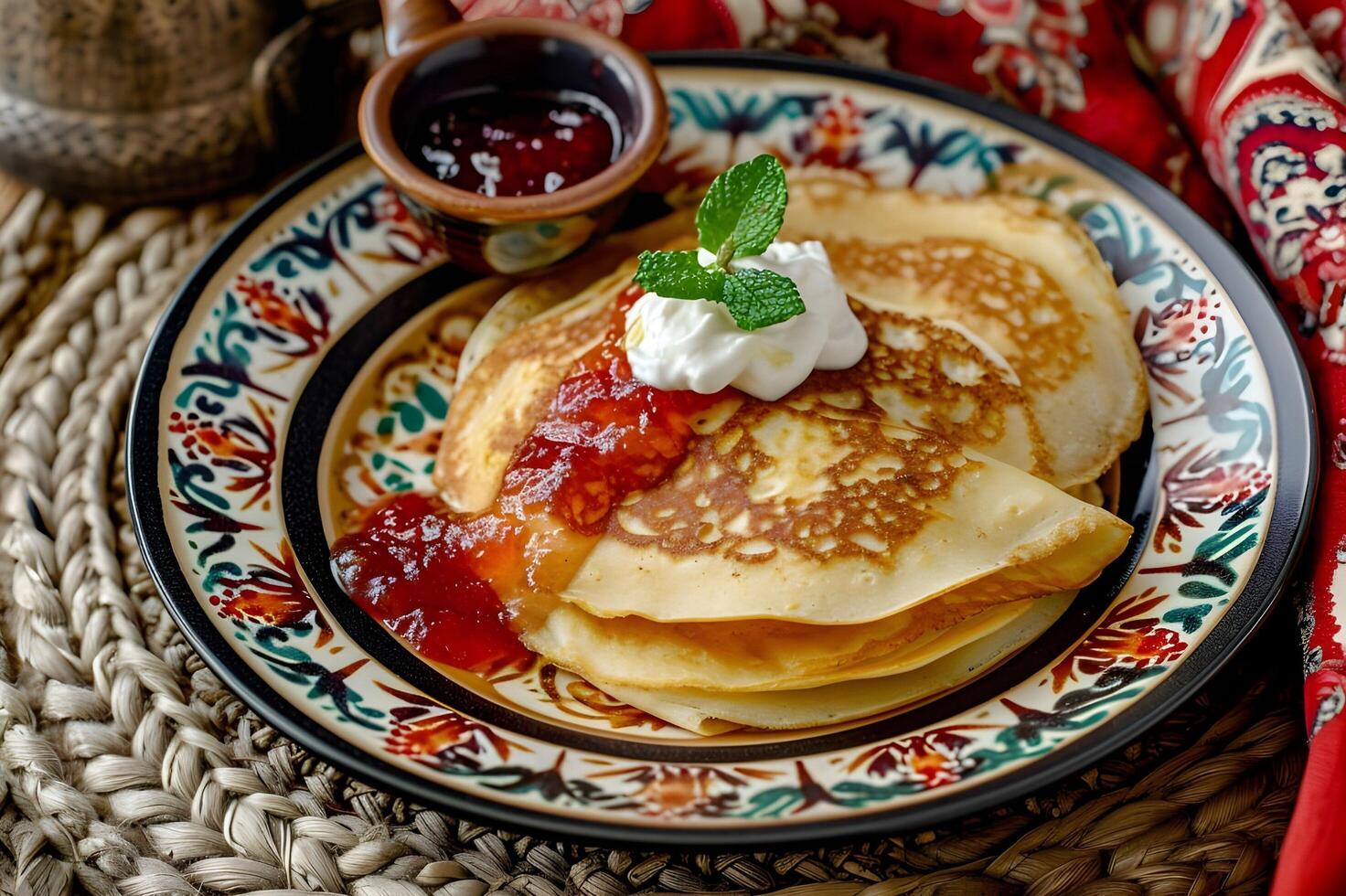 ai generiert Volk Eleganz traditionell Russisch Dessert im ein anmutig Präsentation foto