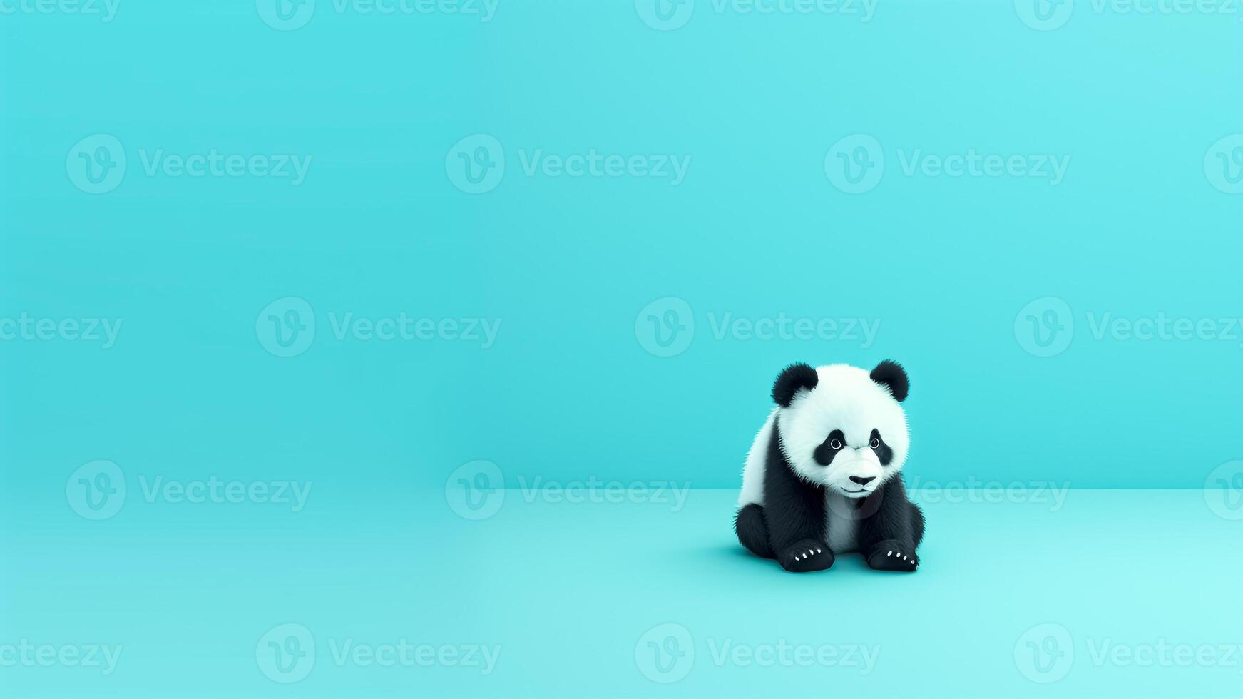 ai generiert süß Panda Sitzung auf Blau Hintergrund mit Kopieren Raum. minimal Konzept. foto