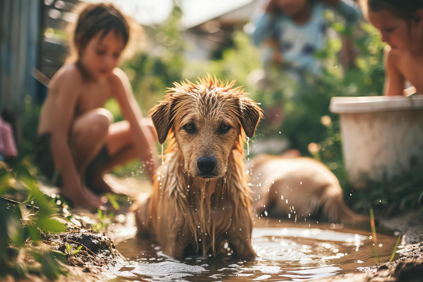 ai generiert bedingungslos Liebe Umarmen unser Hund wie Familie foto