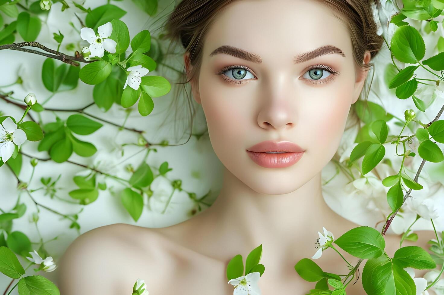ai generiert zauberhaft Grüns Frau Schönheit Federn zu Leben im Frühling Banner foto