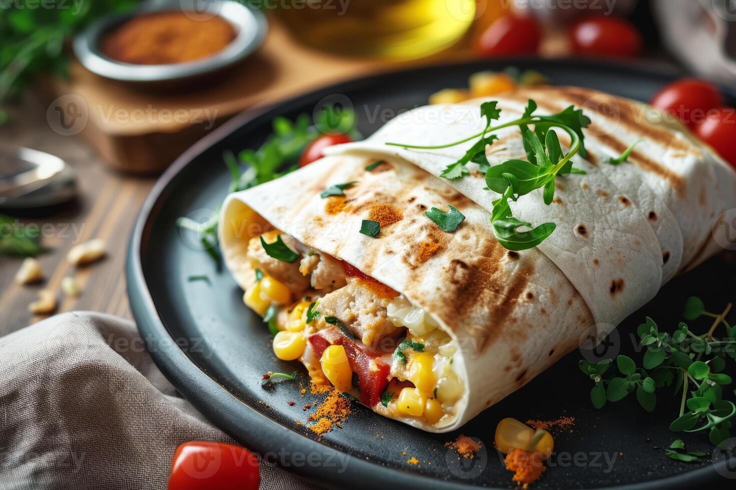 ai generiert Burritos Wraps mit Rindfleisch und Gemüse. Rindfleisch Burritos, Mexikaner Lebensmittel. generativ ai foto