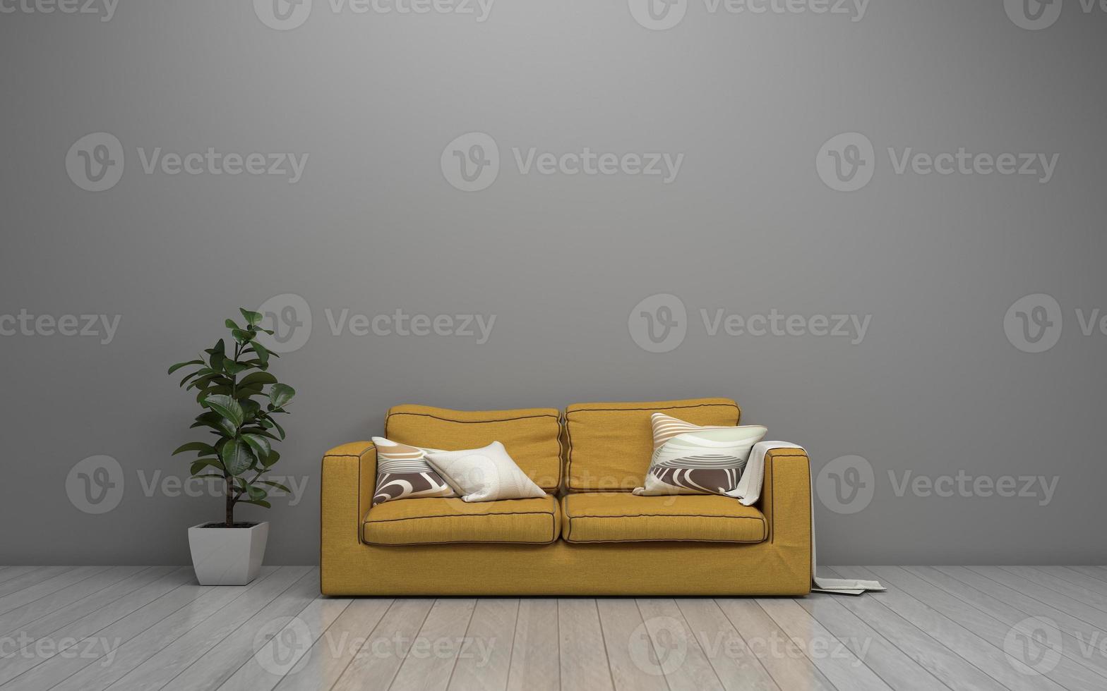 3D-Rendering des modernen Wohnzimmers mit Sofa - Couch und Tisch realistisches Modell foto