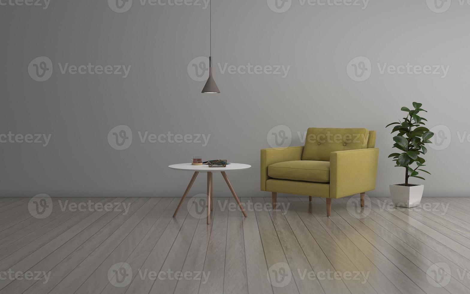 3D-Rendering des modernen Wohnzimmers mit Sofa - Couch und Tisch realistisches Modell foto