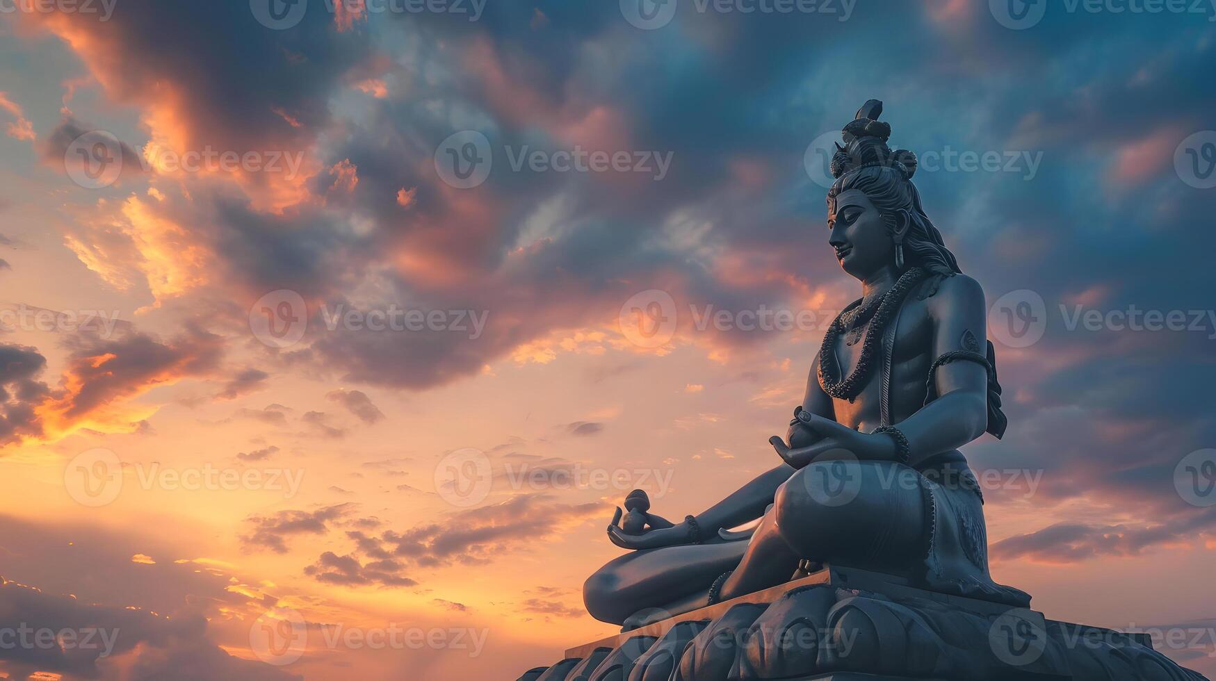 ai generiert Shiva Gott Statue beim Sonnenuntergang foto