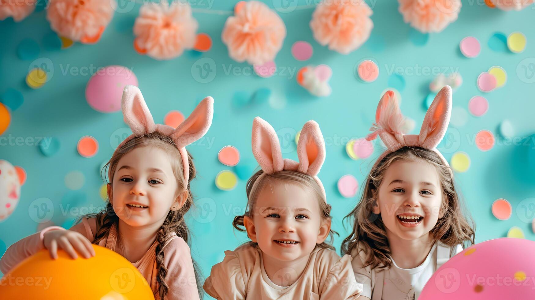ai generiert glücklich Mädchen im Hase Ohren feiern Ostern foto