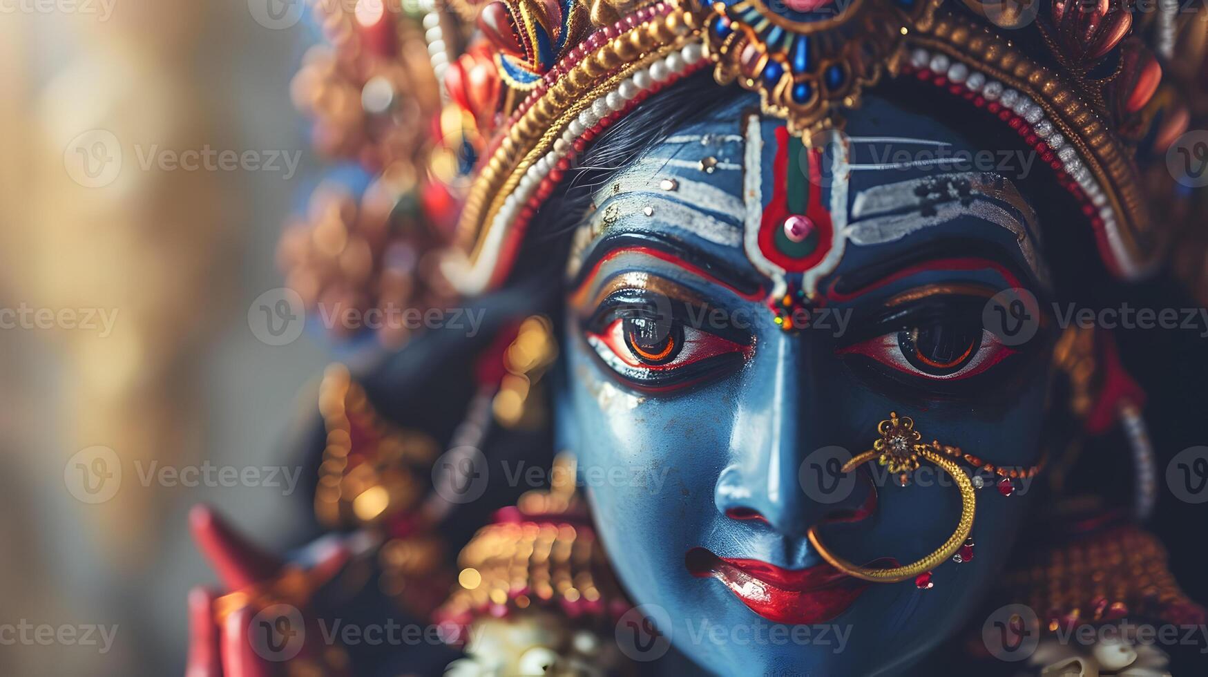 ai generiert Kopf Schuss von Hindu Kali Göttin Statue foto