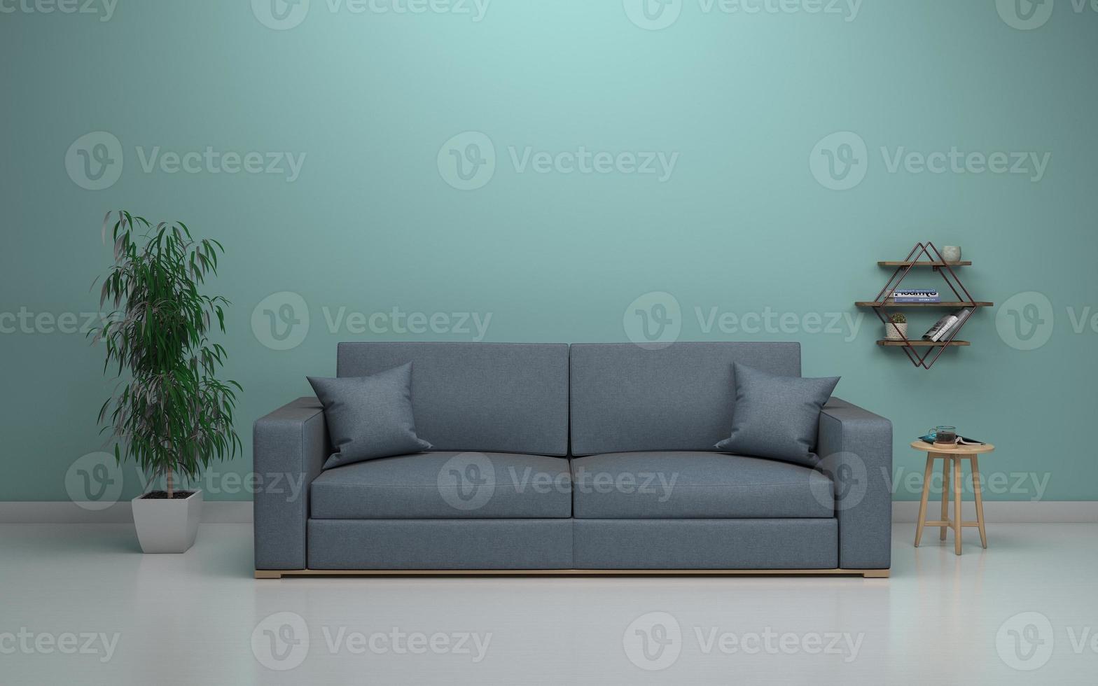 3D-Rendering des modernen Wohnzimmers mit Sofa - Couch und Tisch realistisches Modell foto