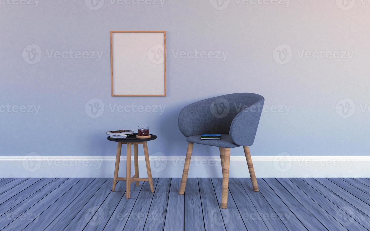 Realistisches 3D-Modell des Innenraums des modernen Wohnzimmers mit Sofa - Couch und Tisch foto