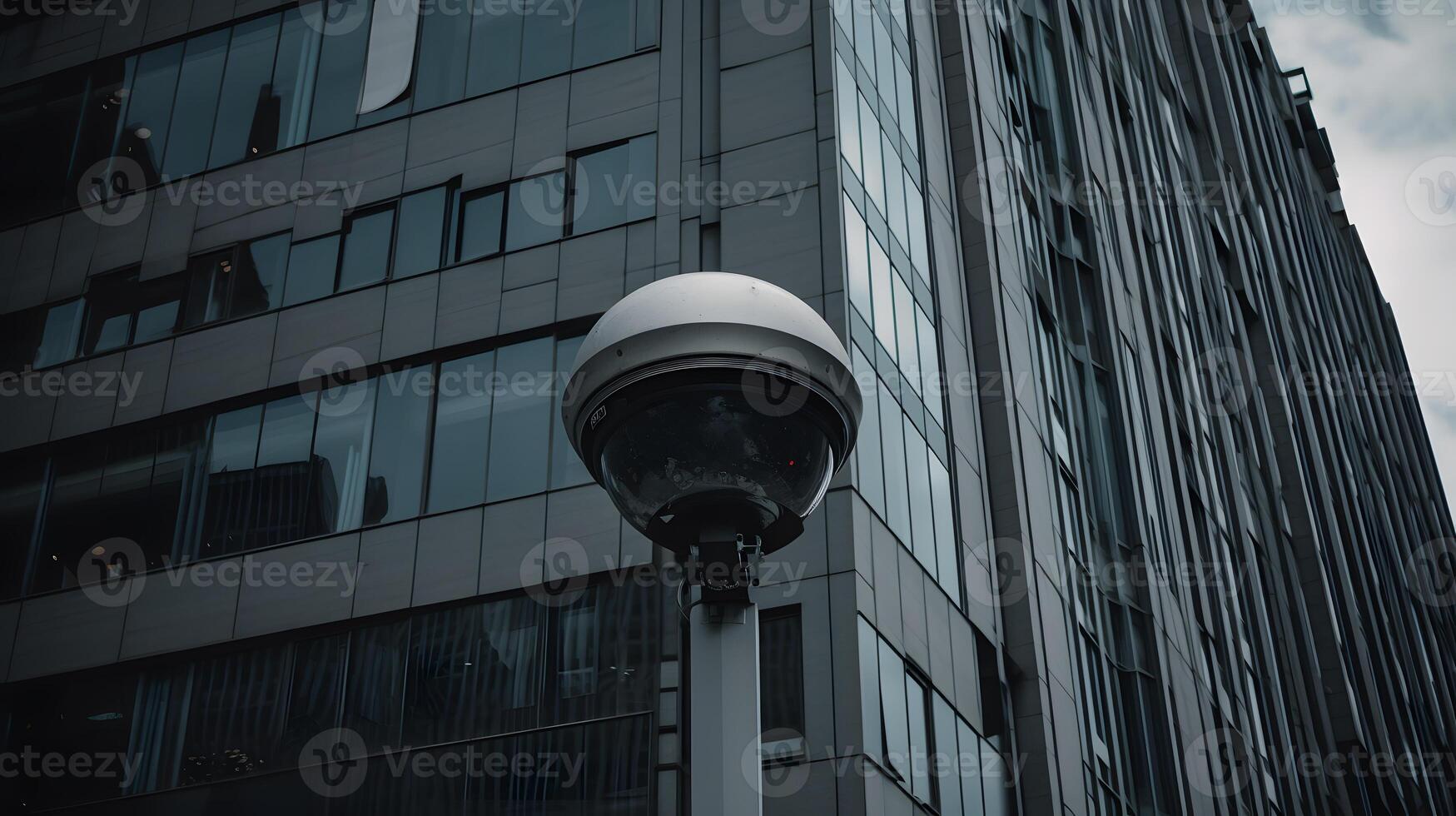 ai generiert Nahansicht von ein cctv Kamera. ständig Verfolgung Menschen oder Sozial Sicherheit Konzept foto