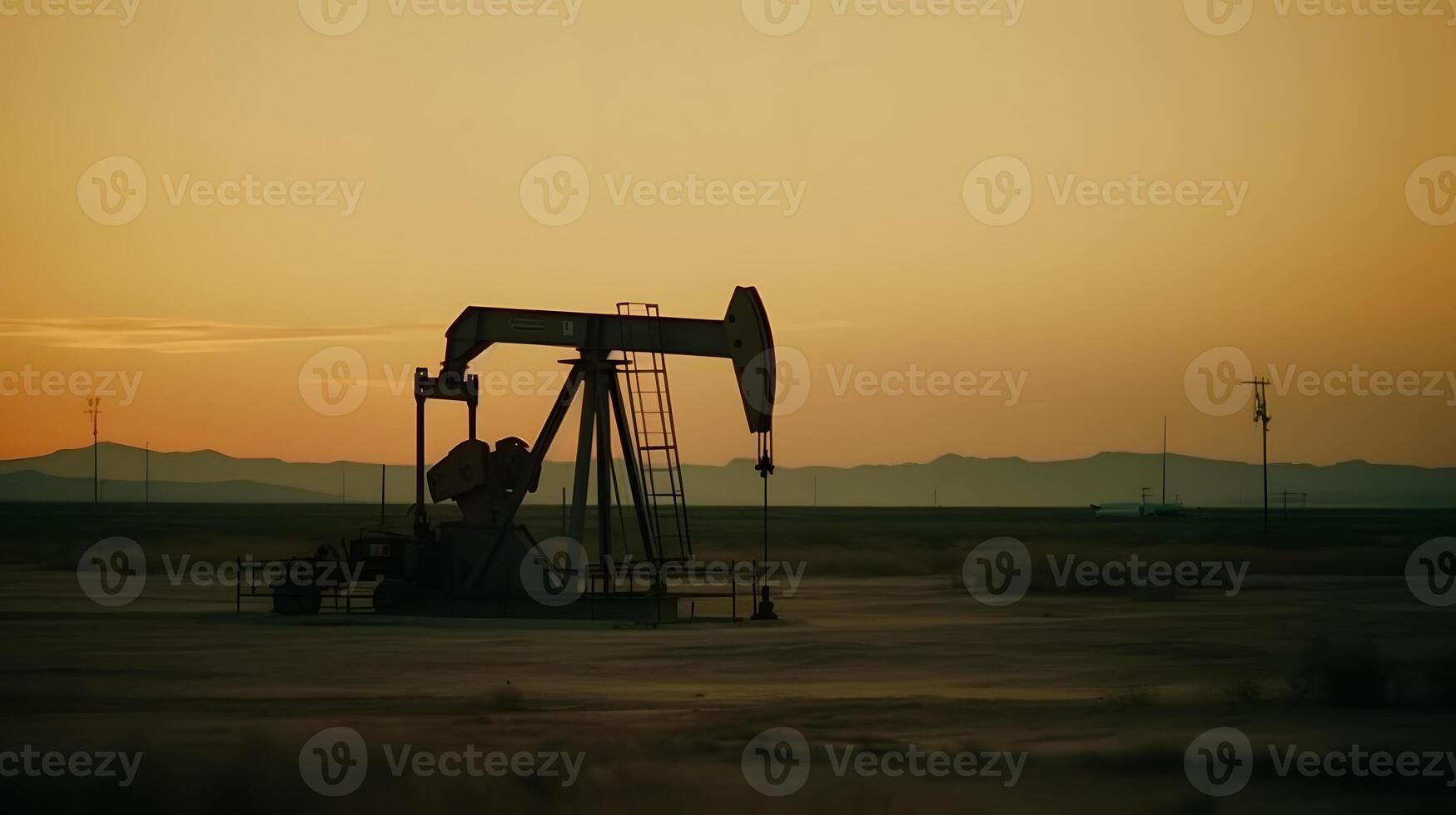 ai generiert Foto von roh Öl Pumpenheber rig beim Sonnenuntergang. Konzept Kunst von Öl Produktion oder Probleme von Natur Schutz