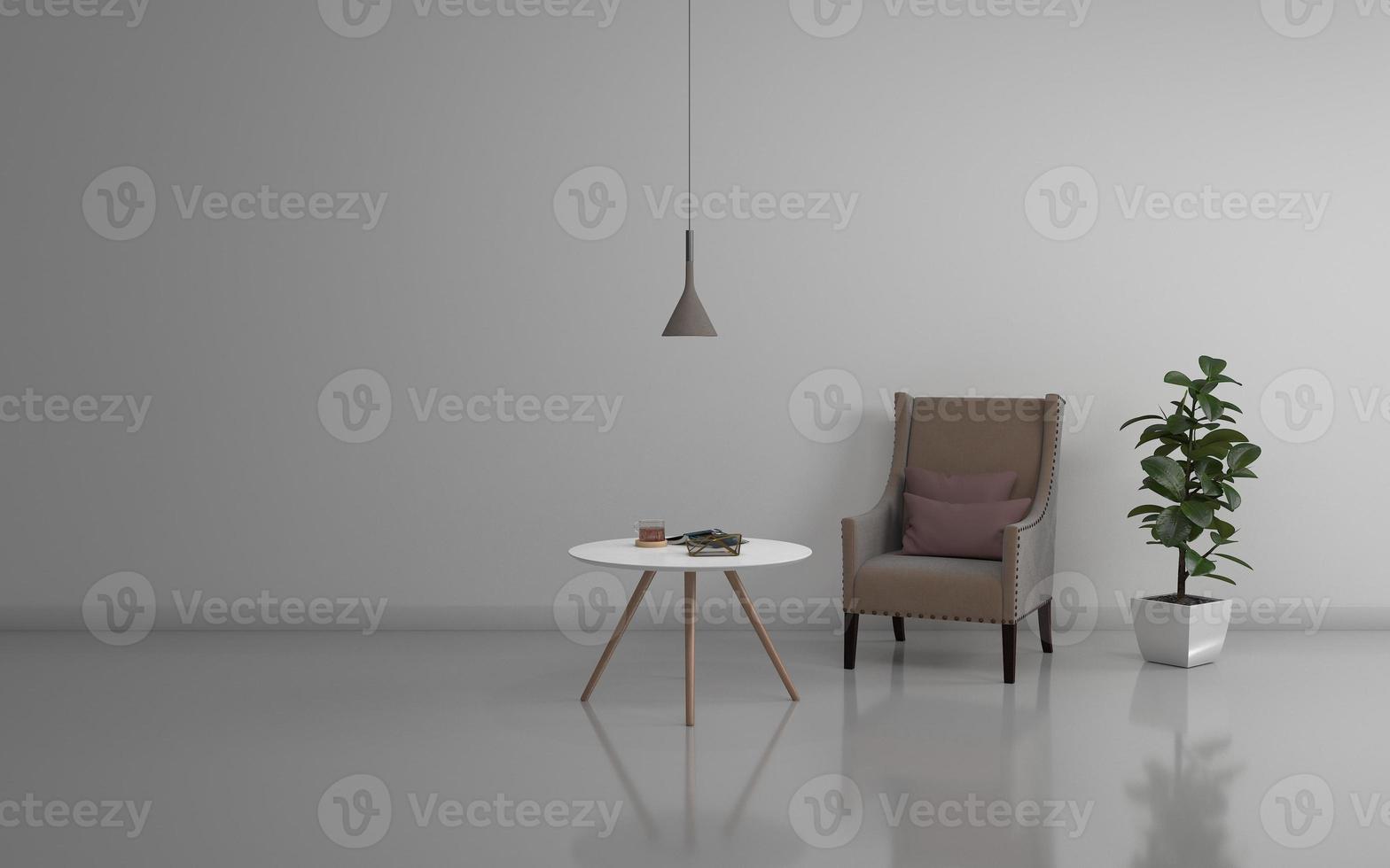 3D-Rendering des modernen Wohnzimmers mit Sofa - Couch und Tisch realistisches Modell foto