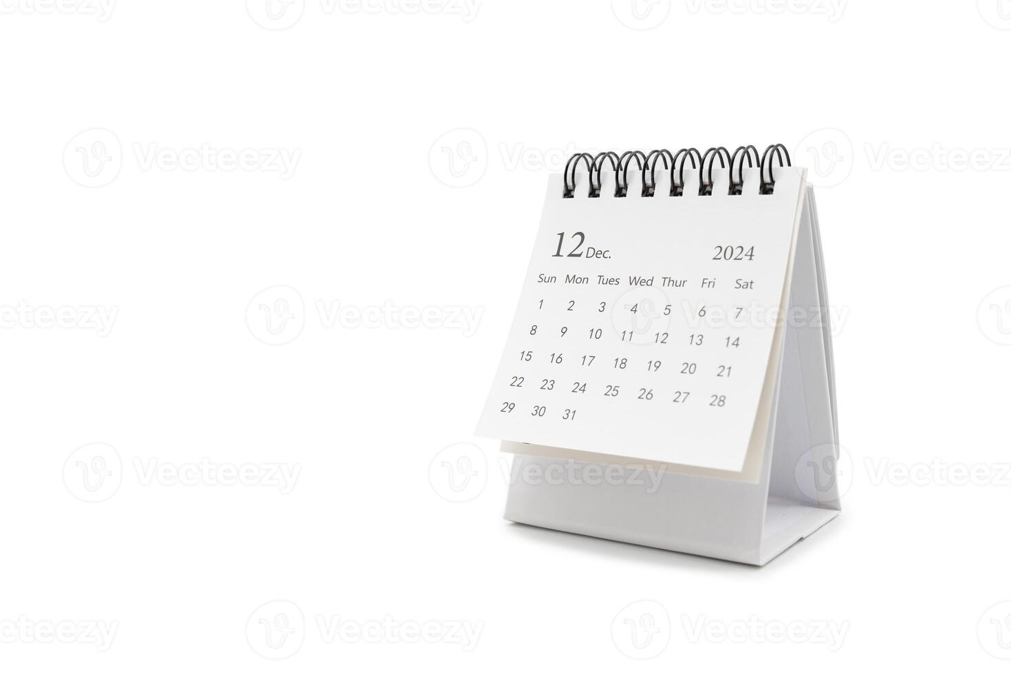 einfach Schreibtisch Kalender zum Dezember 2024 isoliert auf Weiß Hintergrund. Kalender Konzept mit Kopieren Raum foto