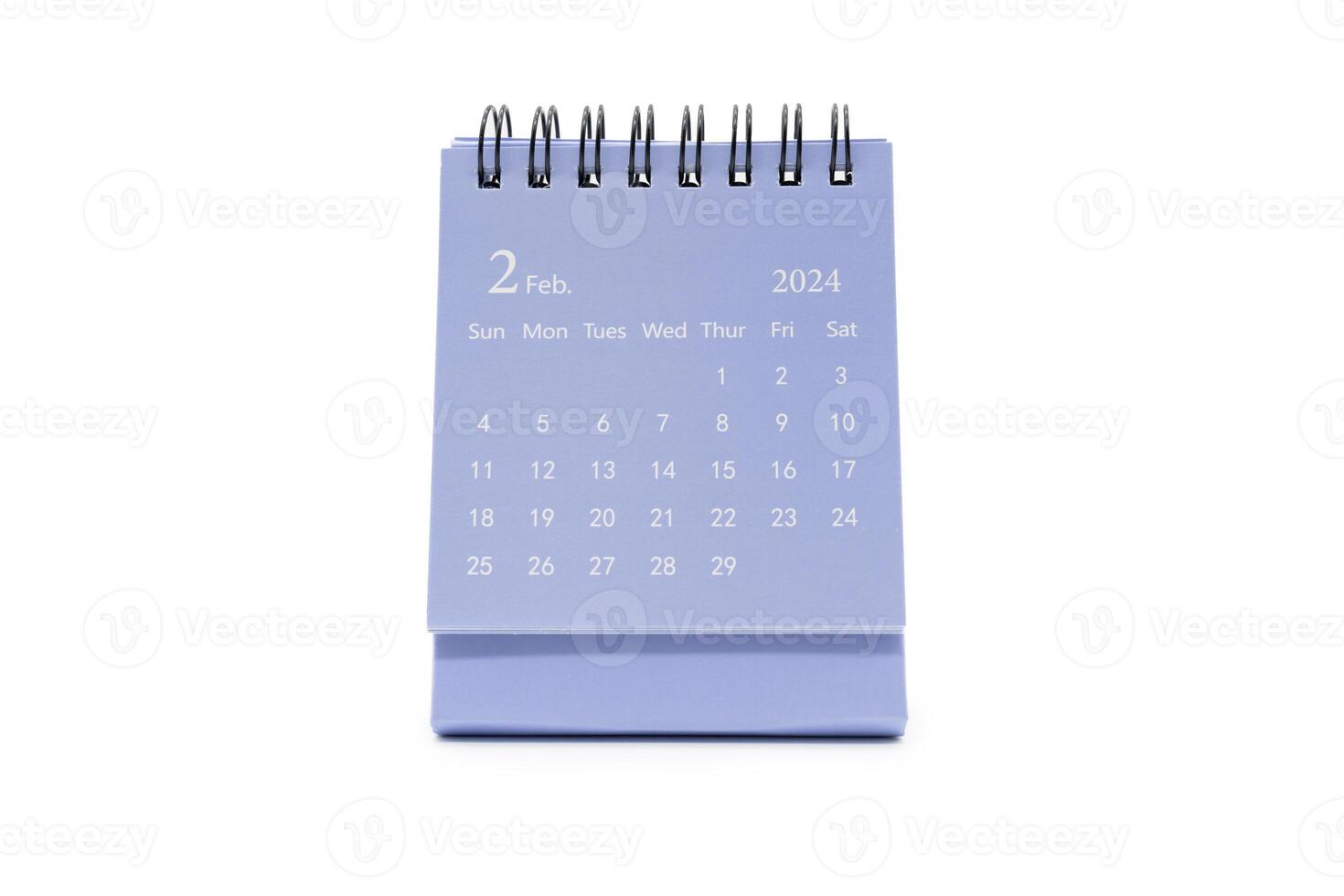 einfach Blau Schreibtisch Kalender zum feb 2024 isoliert auf Weiß Hintergrund. Kalender Konzept mit Kopieren Raum. foto