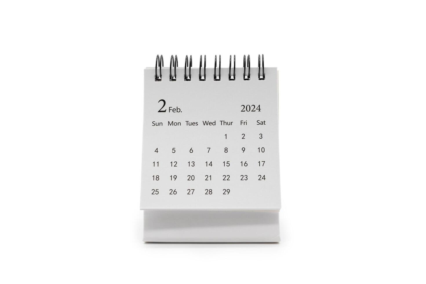 einfach Schreibtisch Kalender zum feb 2024 isoliert auf Weiß Hintergrund. Kalender Konzept mit Kopieren Raum. foto