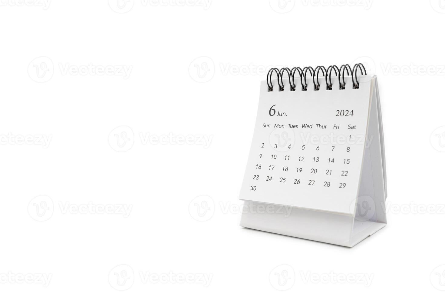 einfach Schreibtisch Kalender zum Juni 2024 isoliert auf Weiß Hintergrund. Kalender Konzept mit Kopieren Raum. foto