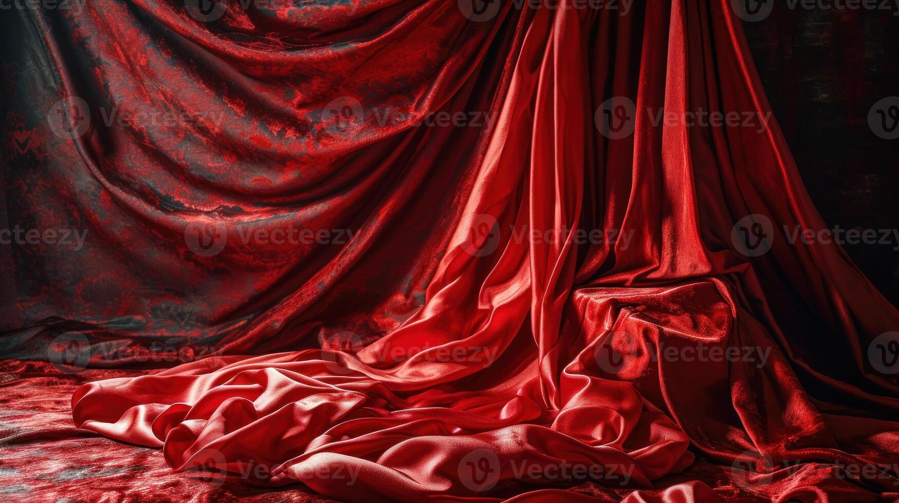 ai generiert Eleganz im Vorhänge luxuriös rot Satin- Vorhang foto