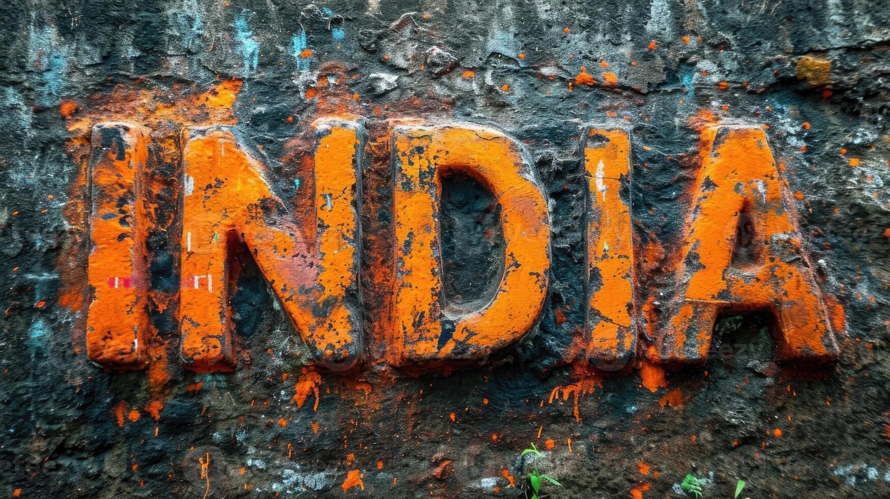 ai generiert Orange Wort Indien gemalt auf das Mauer. foto
