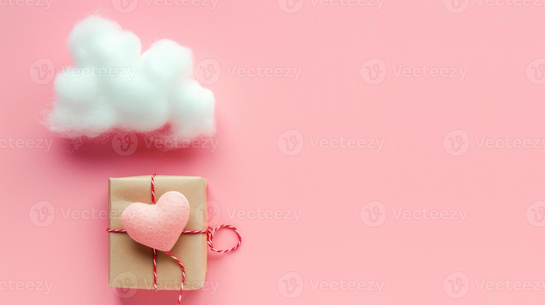 ai generiert Geschenk Box mit Herz auf Rosa Hintergrund foto