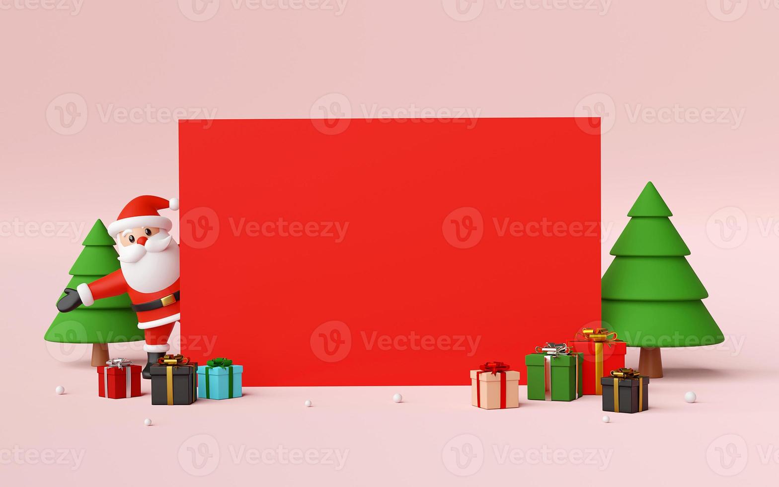 Frohe Weihnachten und ein glückliches neues Jahr, Szene der Leerstelle mit Weihnachtsmann und Weihnachtsgeschenken, 3D-Rendering foto