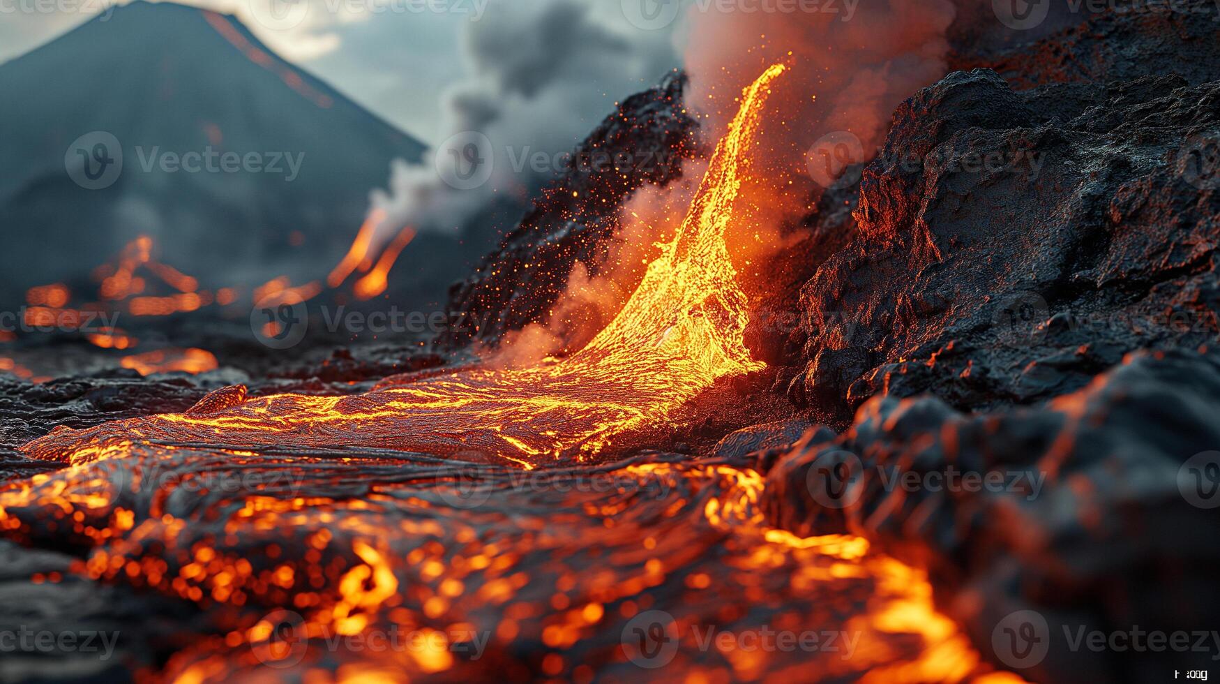 ai generiert apokalyptisch Vision von ein Vulkan ausbrechen foto