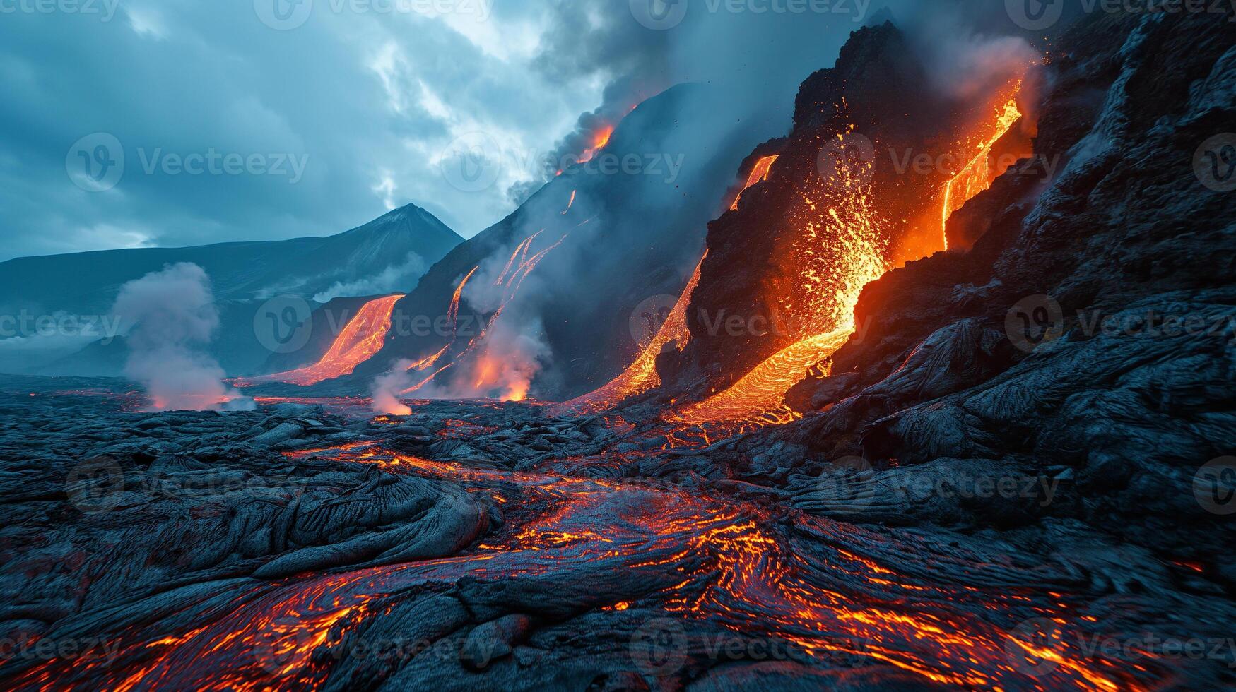 ai generiert apokalyptisch Vision von ein Vulkan ausbrechen foto