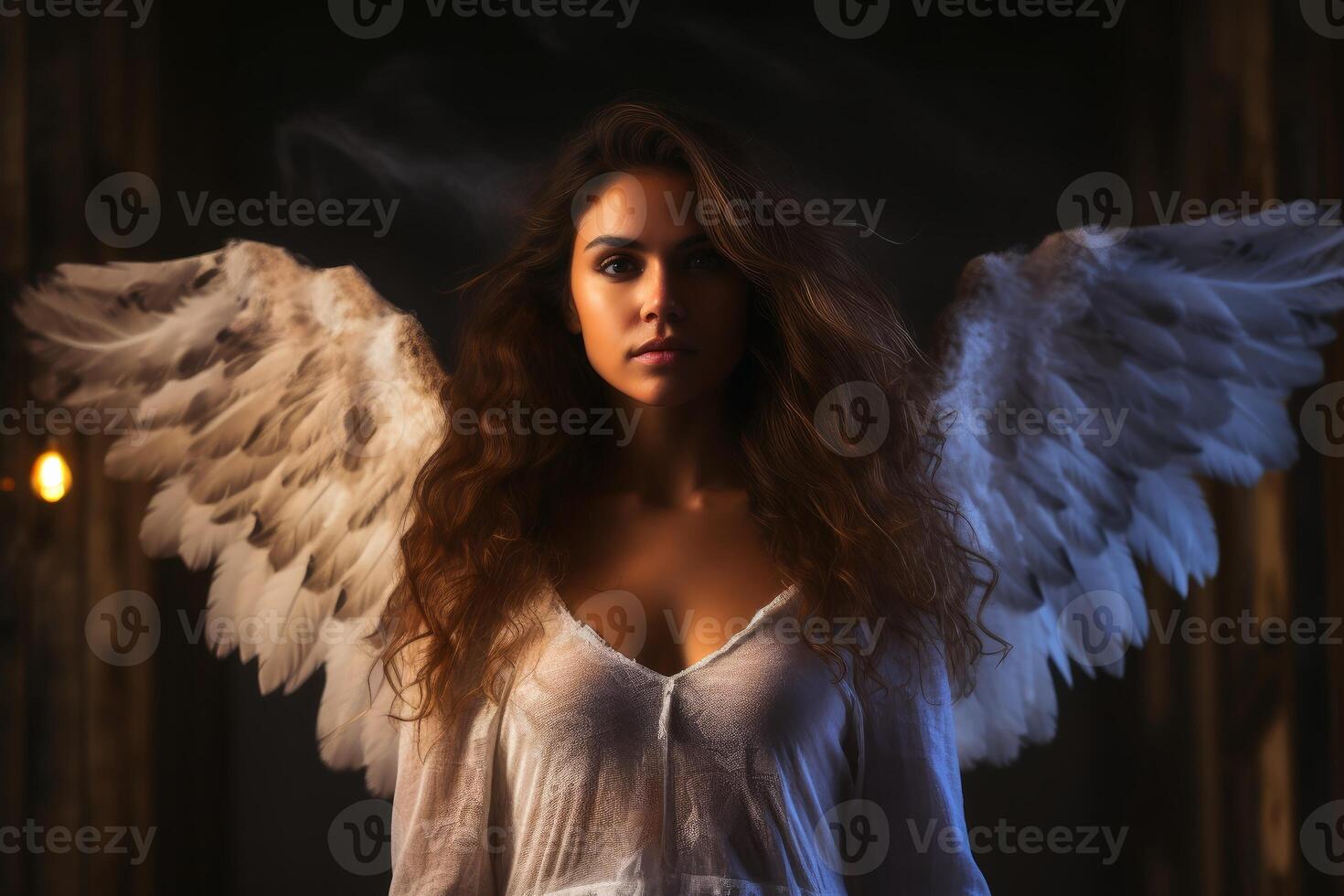 ai generiert ein Frau mit Engel Flügel und filmisch Licht. ai generiert foto