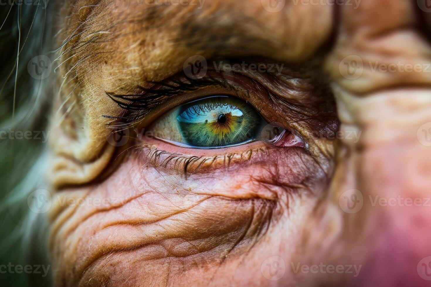 ai generiert schließen oben Porträt von ein nachdenklich Oma. ai generiert foto