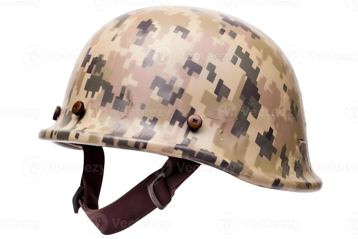 ai generiert 20 Jahrhundert Kampf Infanterie Helm auf Weiß Hintergrund, neural Netzwerk generiert Bild foto