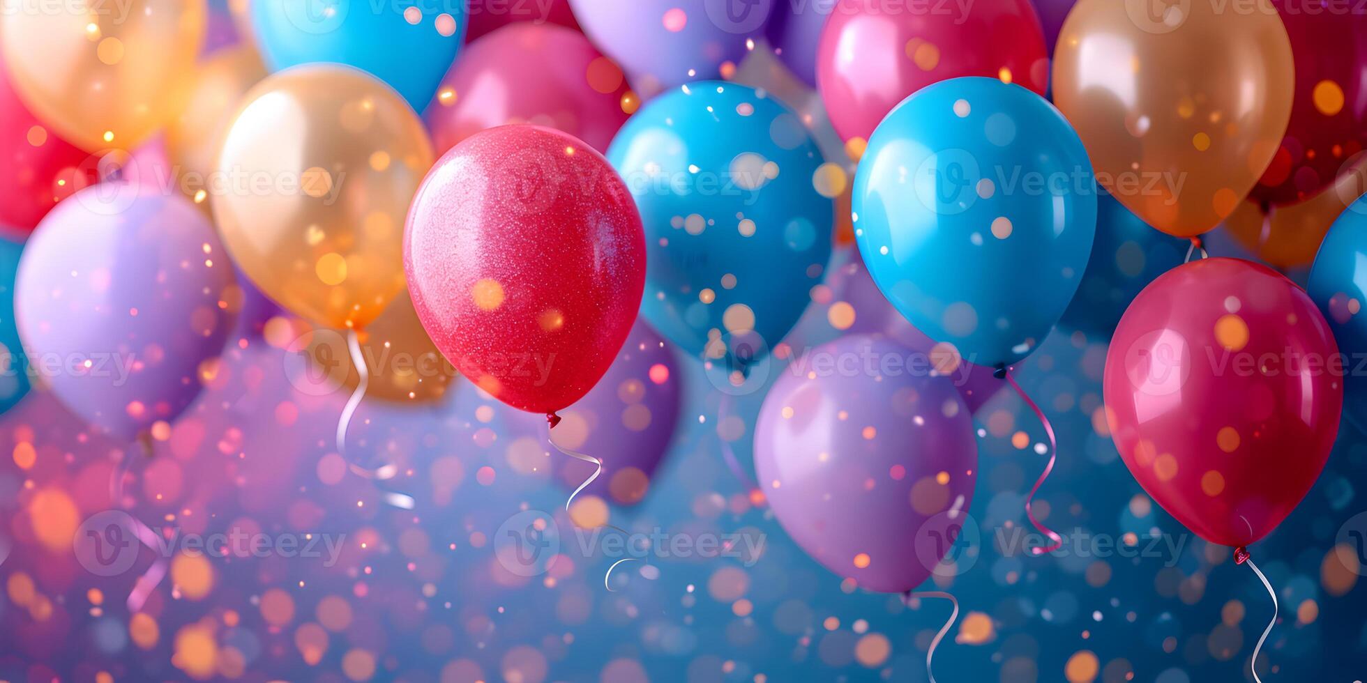 ai generiert Feier Banner Hintergrund mit bunt Luftballons. Geburtstag, Hochzeit, Party oder Jahrestag Konzept mit Kopieren Raum. foto