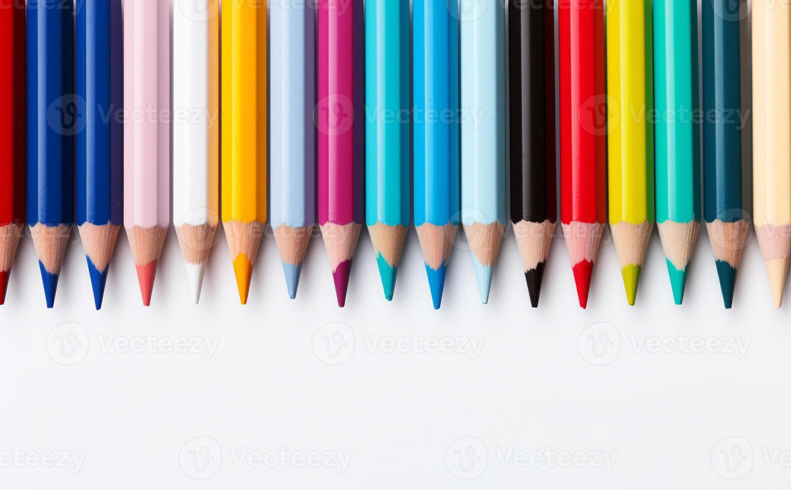 ai generiert Farbe Wachsmalstift Bleistift, beschwingt, auf Weiß Hintergrund, Kopieren Raum. Kunst Bildung. foto