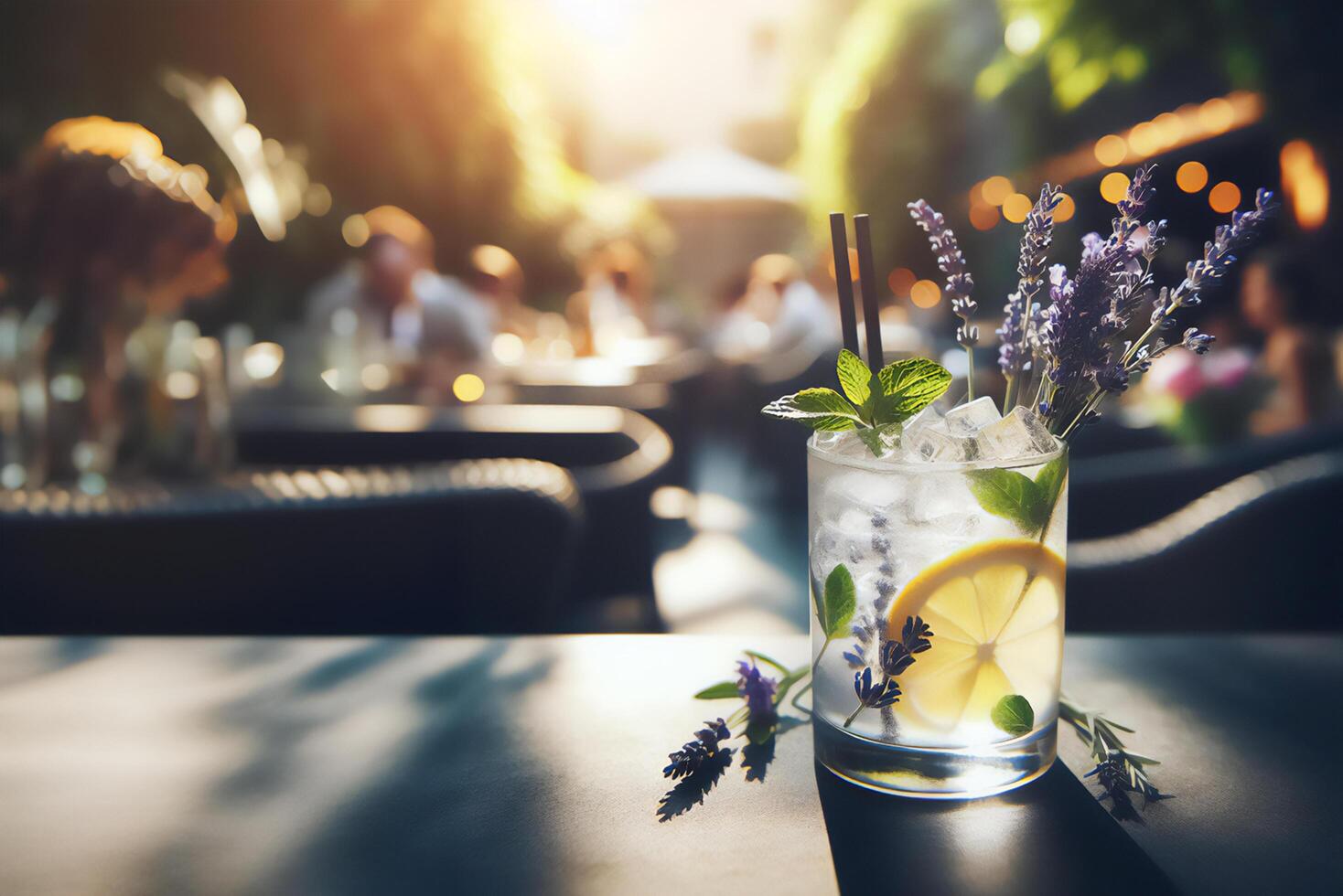 ai generiert atemberaubend Lavendel Cocktail lila trinken im ein Glas auf Weiß Hintergrund mit Eis und Lavendel Blumen. vereist kalt Sommer- trinken, Limonade. foto