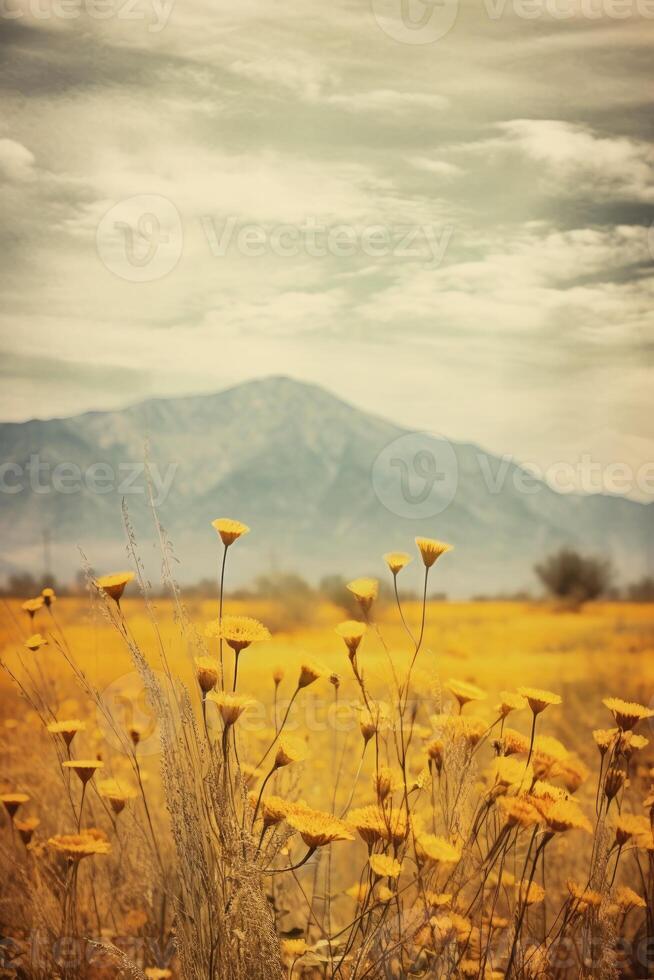 ai generiert ein wild Gras Feld mit Blumen foto