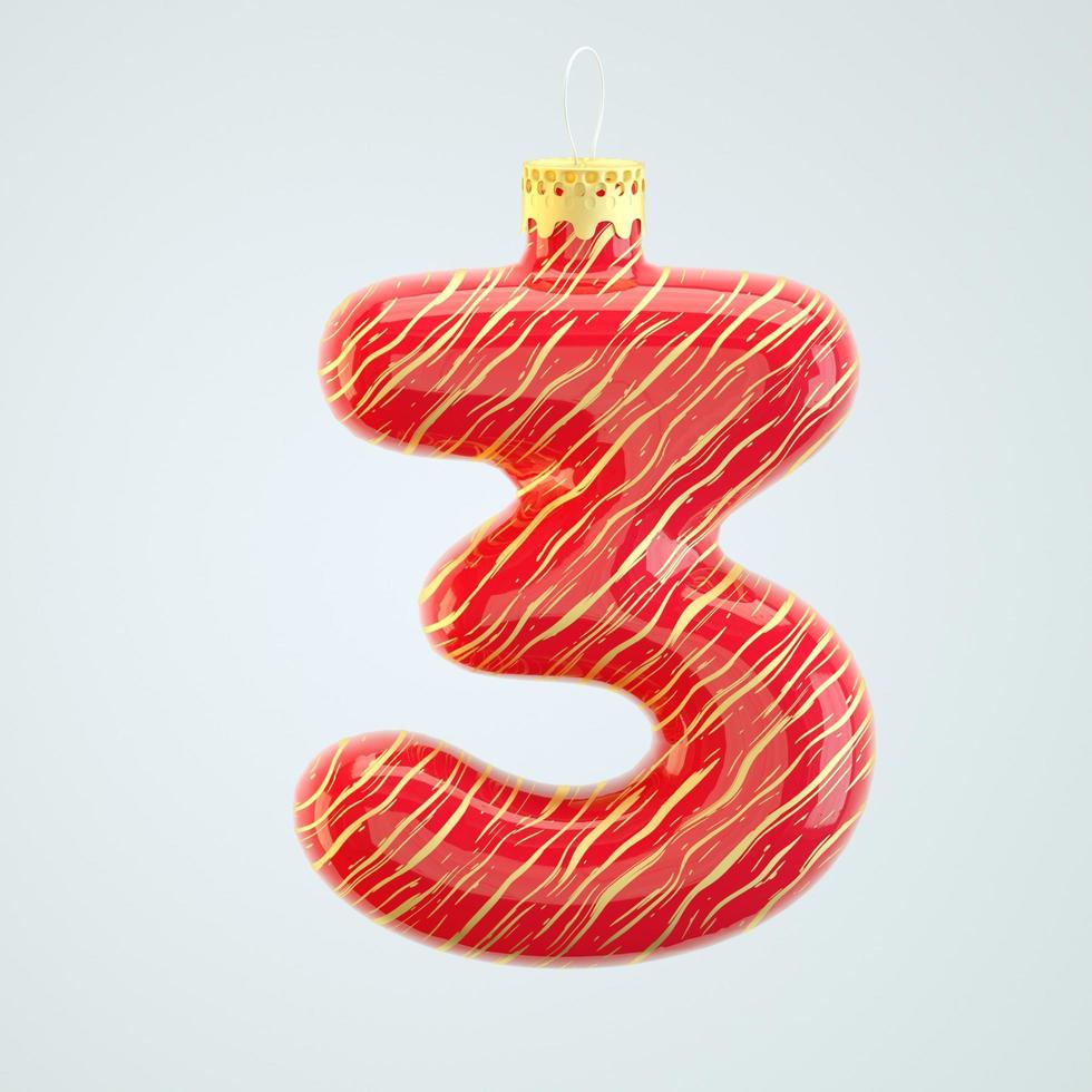 rote nummer drei weihnachtsspielzeug isoliert weiß 3d render foto