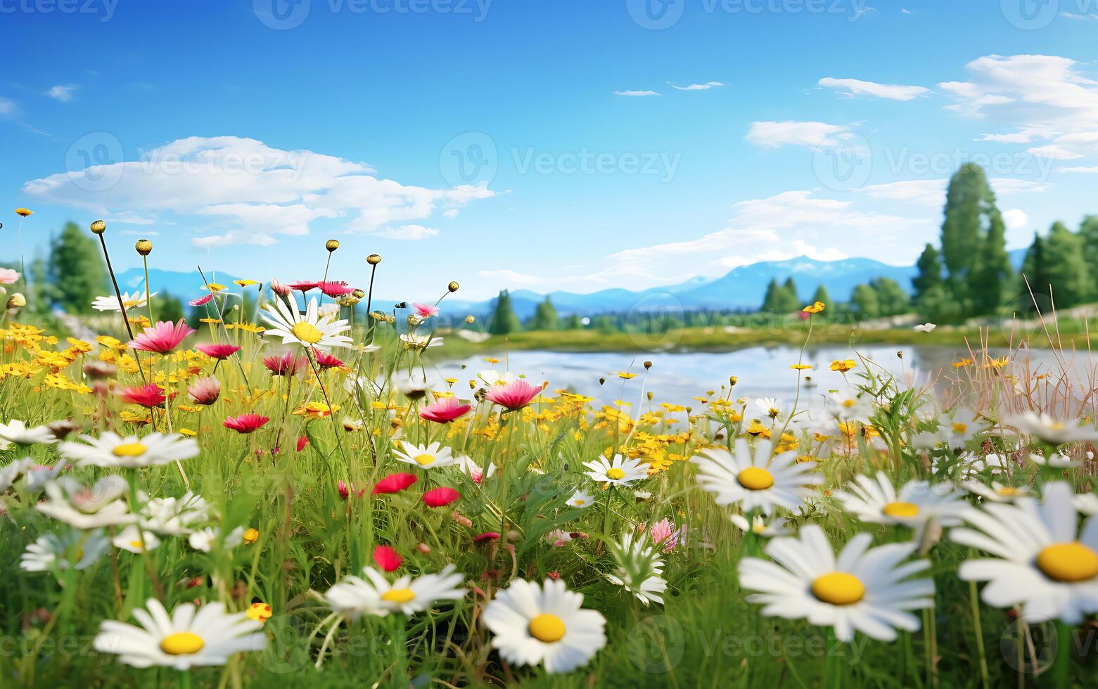 ai generiert etwas bunt Wildblumen und schön Frühling Wiesen im sonnig Sommer- foto