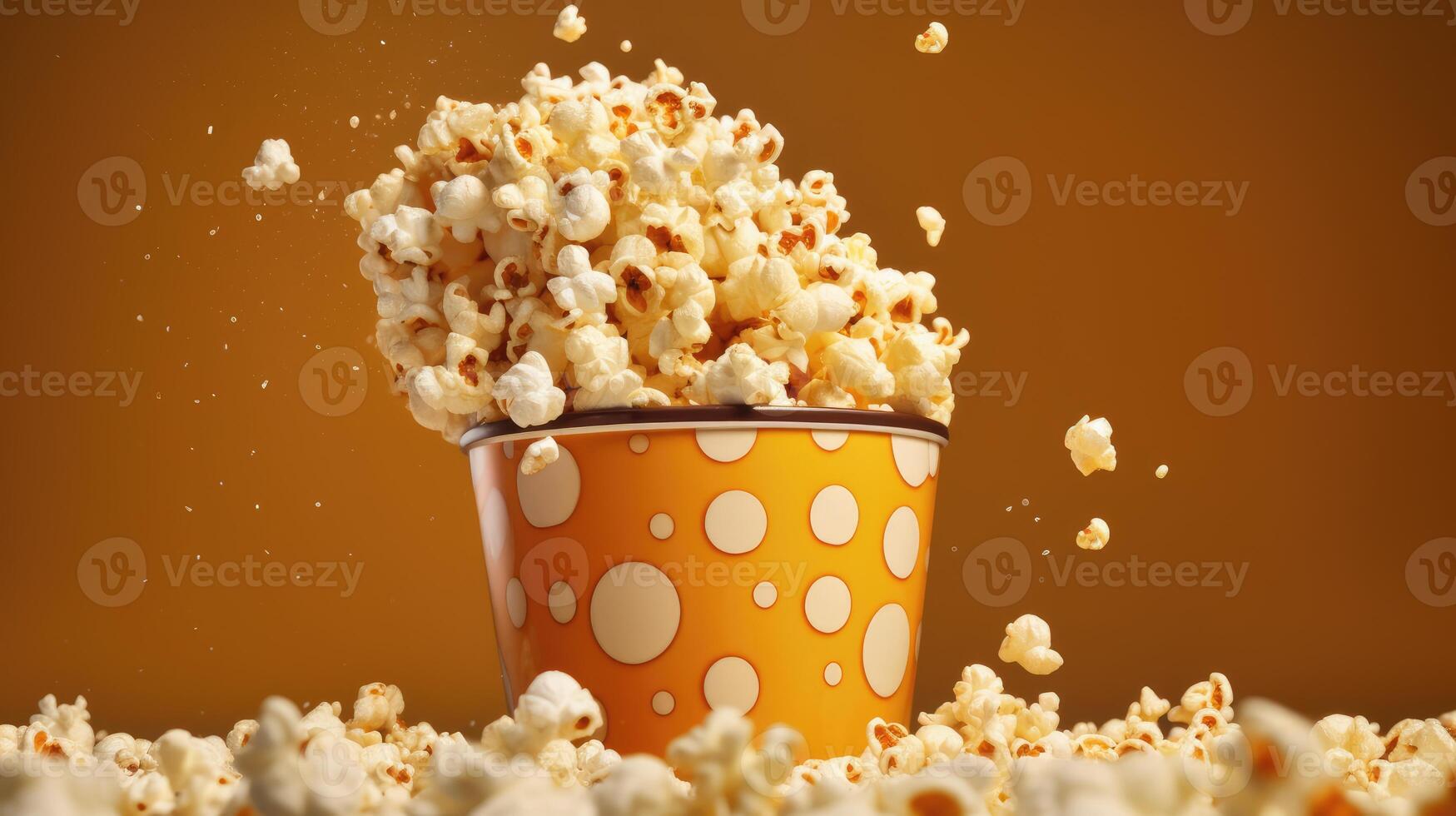 ai generiert Popcorn auf ein Papier Tasse. foto