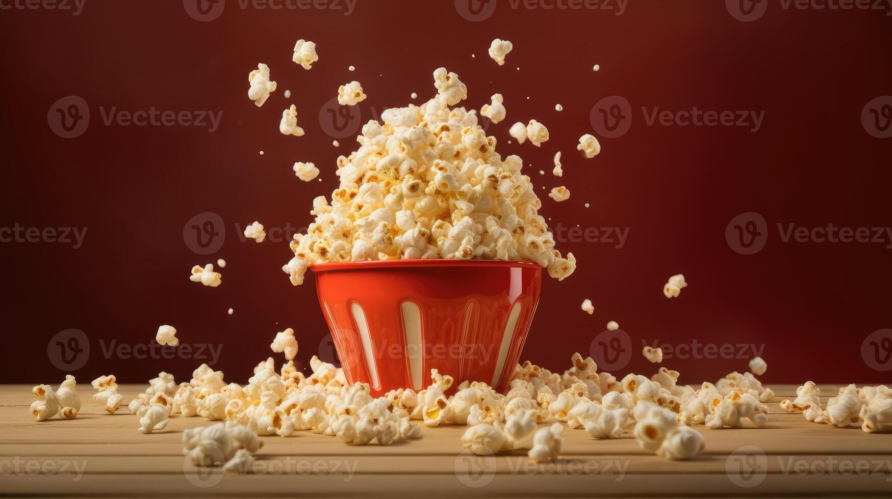 ai generiert Popcorn auf ein Papier Tasse. foto