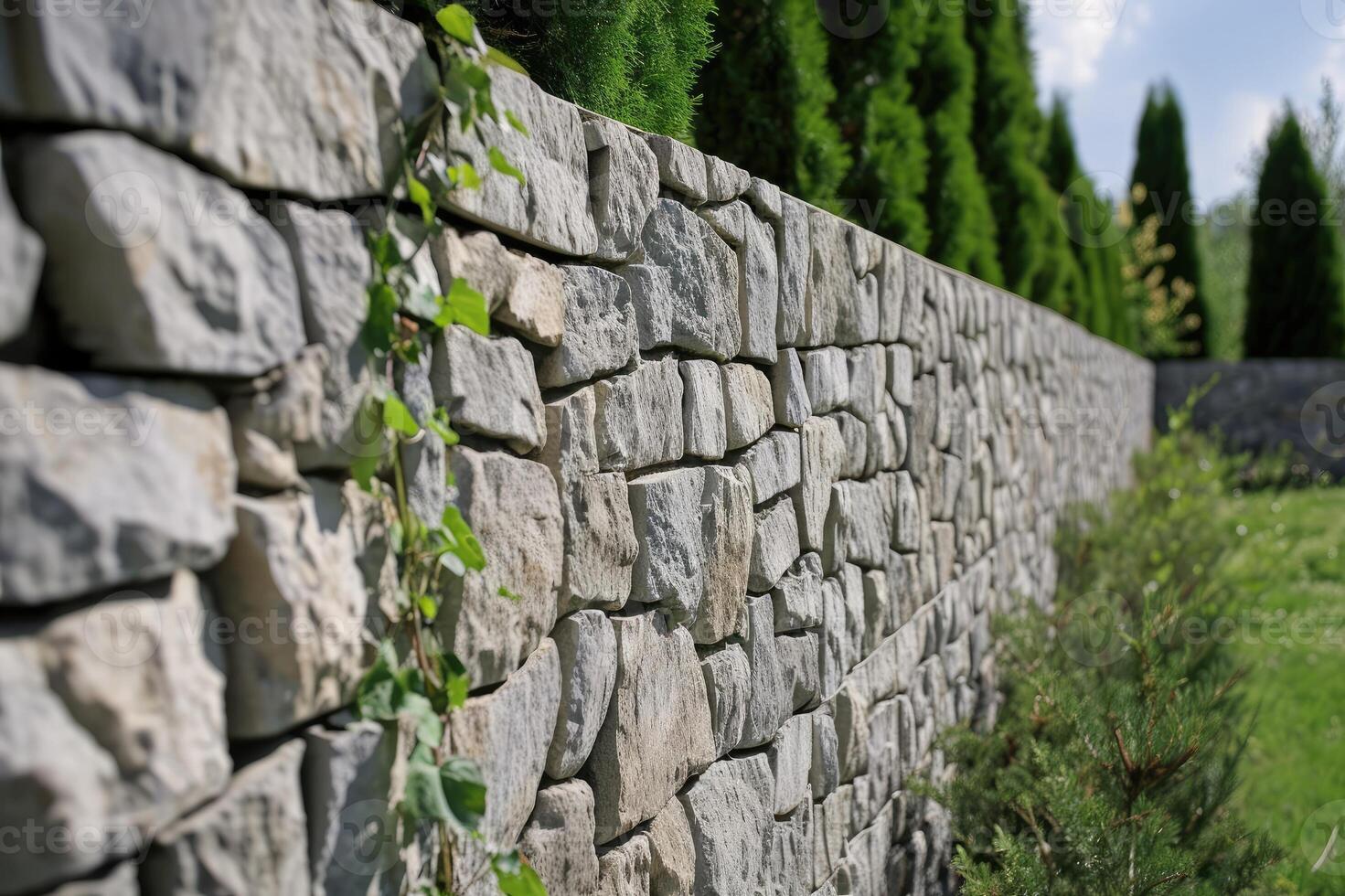 ai generiert Zaun Stein Tafeln. künstlich Beton Paneele imitieren natürlich Stein. foto